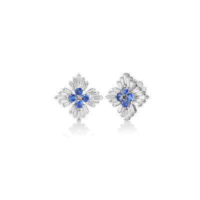Roberto Coin 18k White Gold Diamond Princess Luce Flower Stud Earrings