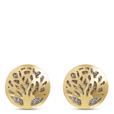 Toscano Two Tone Tree of Life Earrings, 14K White and Yellow Gold