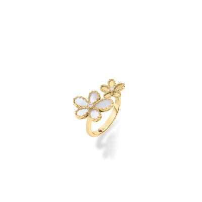 Roberto Coin 18K Yellow Gold Jasmine Diamond And Mother Of Pearl Double Flower Ring