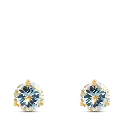 Classic Round Aquamarine Studs, 14K Yellow Gold