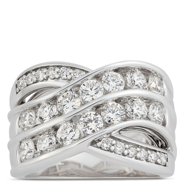 Double Crossover Diamond Ring in 14K White Gold