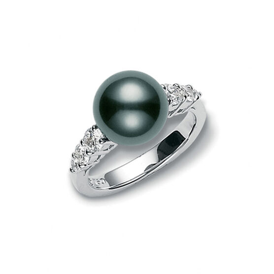 Mikimoto Morning Dew Black South Sea Cultured Pearl & Diamond Ring 18K