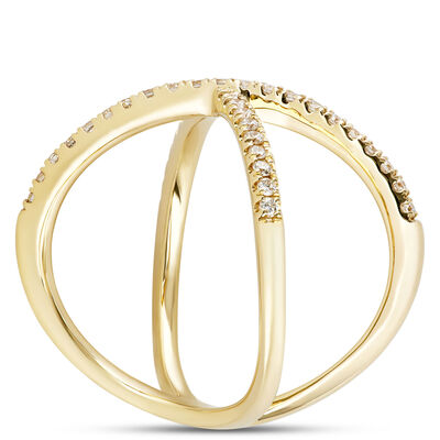 Crisscross Round Diamond Ring, ⅓ Carat Total Weight, 14K Yellow Gold