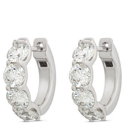 Round Diamond Huggie Hoops, 2 &frac12; Carat Total Weight, 18K White Gold