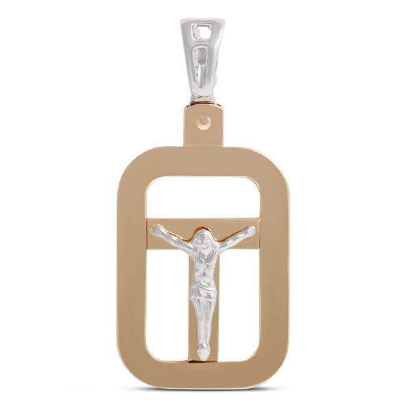 Toscano Crucifix Two-Tone Rectangle Pendant, 14K Gold
