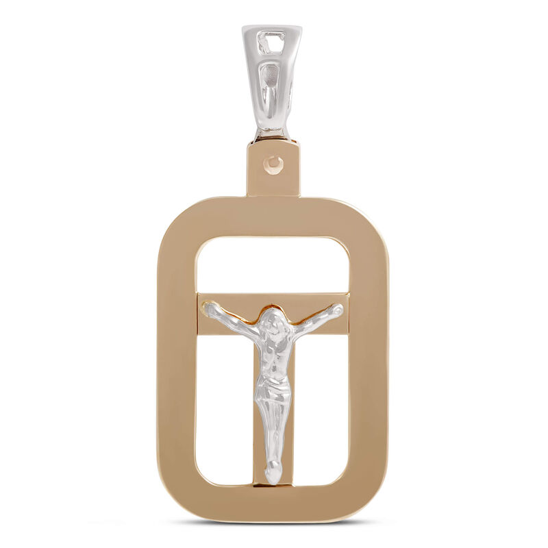 Toscano Crucifix Two-Tone Rectangle Pendant, 14K Gold image number 0