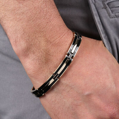 Toscano Black Sectioned Resin Bracelet, 8.5", 14K