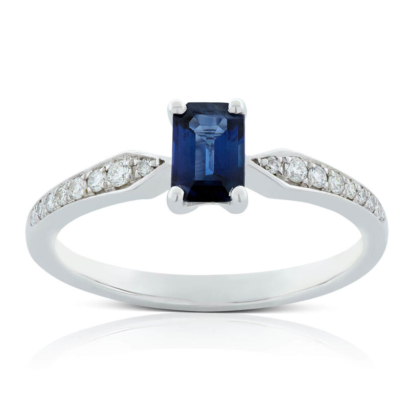 Emerald Cut Sapphire & Diamond Ring 14K image number 0