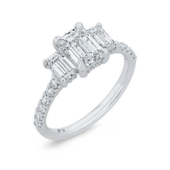 Bella Ponte 3-Stone Emerald Cut Diamond Engagement Ring 14K