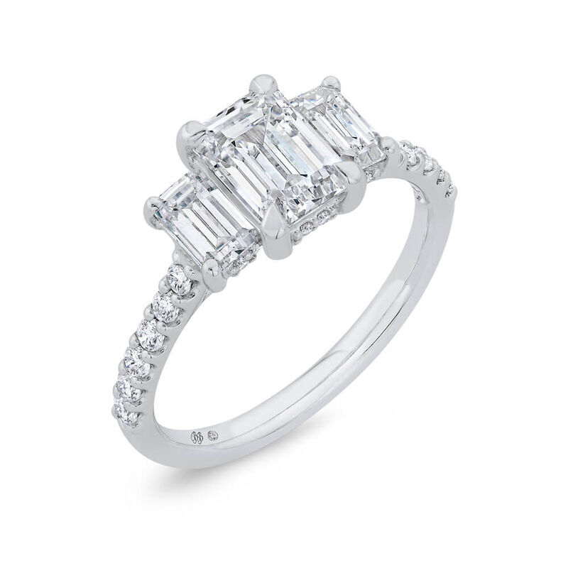 Bella Ponte 3-Stone Emerald Cut Diamond Engagement Ring, 14K White Gold image number 0