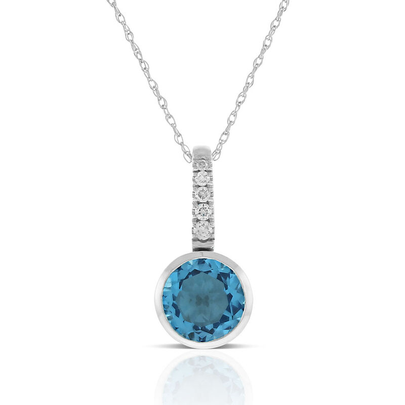 Bezel Set Blue Topaz & Diamond Necklace 14K