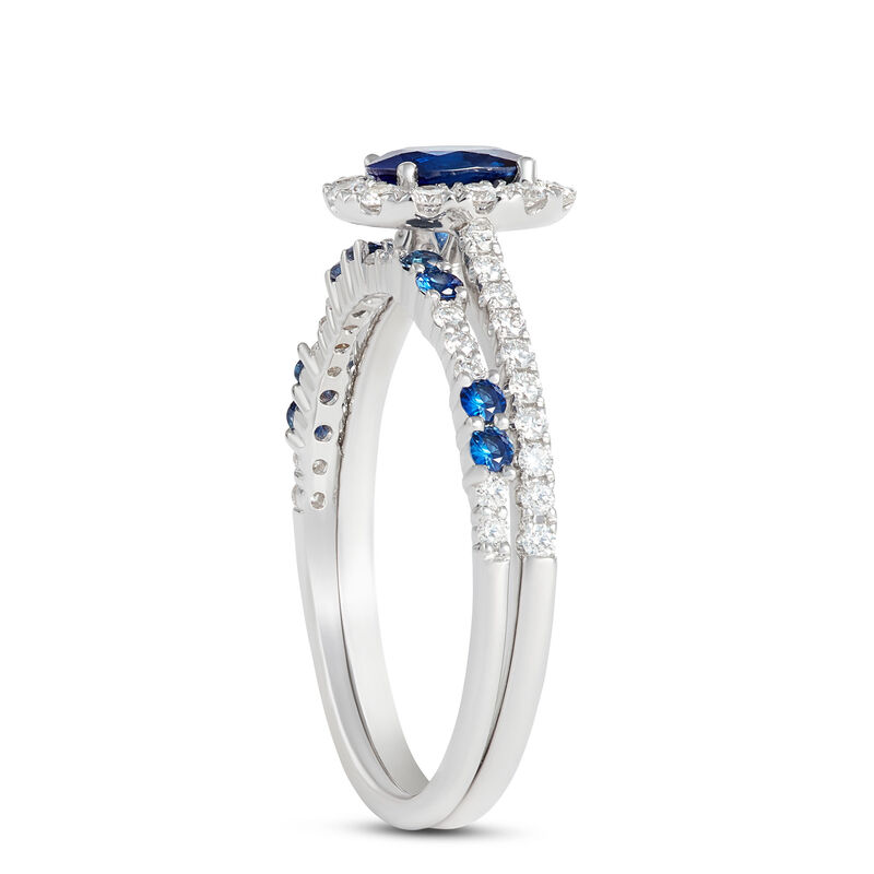 Oval Blue Sapphire and Round Diamond Ring, 14K White Gold image number 3
