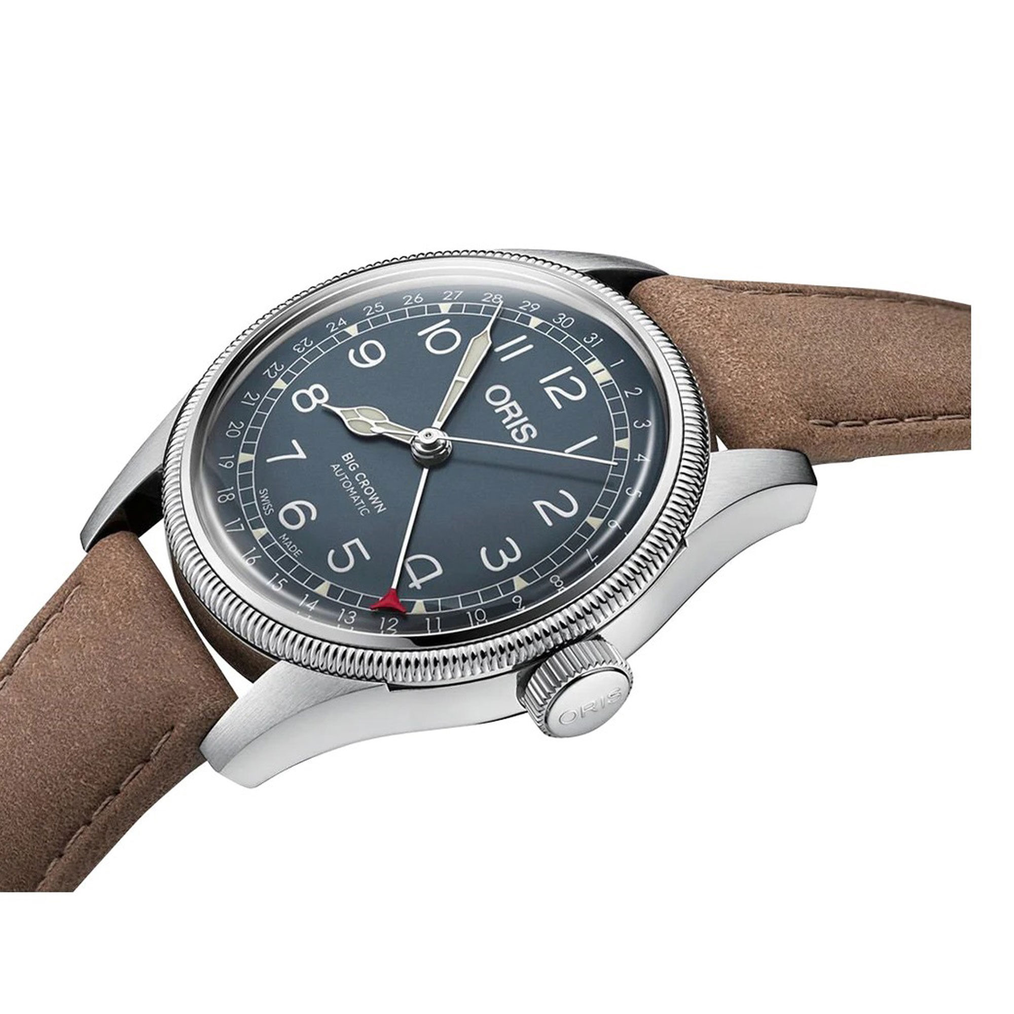 Oris Big Crown Pointer Date Watch Blue Dial Brown Leather Strap, 40mm