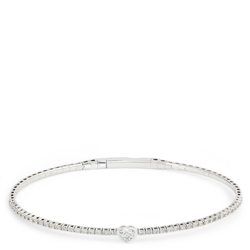 Classic Diamond Bangle with Heart Shaped Center, &frac12; Carat Total Weight, 14K White Gold image number 0