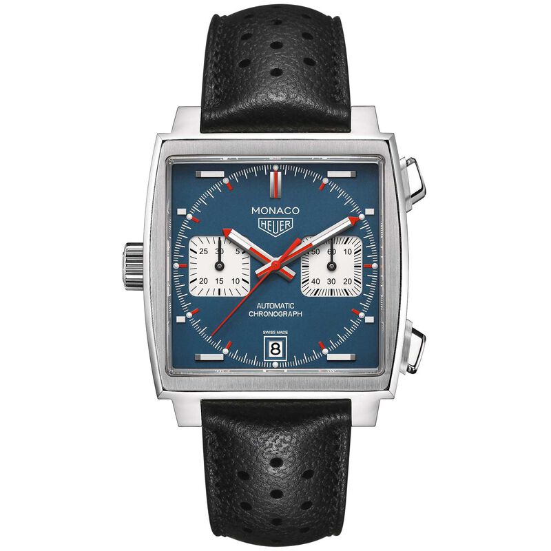TAG Heuer Monaco Calibre 11 Automatic Mens Blue Leather Chronograph Watch image number 1