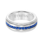 TRITON Stone Comfort Fit Sapphire Band in White Tungsten, 8 mm