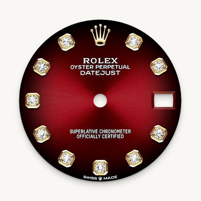 rolex datejust in 18 ct yellow gold, m278288rbr-0041 - red ombr&eacute; dial - ben bridge