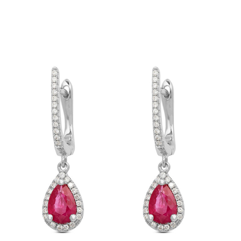 Pear Ruby & Diamond Halo Drop Earrings 14K image number 0