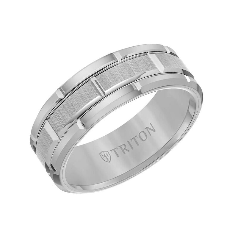 TRITON Contemporary Comfort Fit Satin Finish Brick Pattern Band in Grey Tungsten, 8 mm image number 0