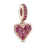 Pandora Pavé Synthetic Ruby & Crystal Freehand Heart Dangle Charm