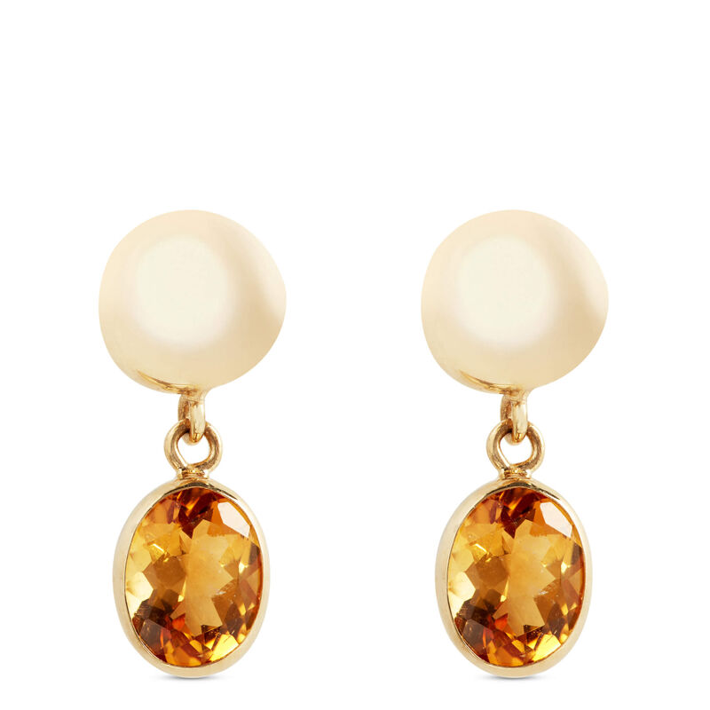 Button Top Oval Citrine Drop Earrings, 14K Yellow Gold image number 0