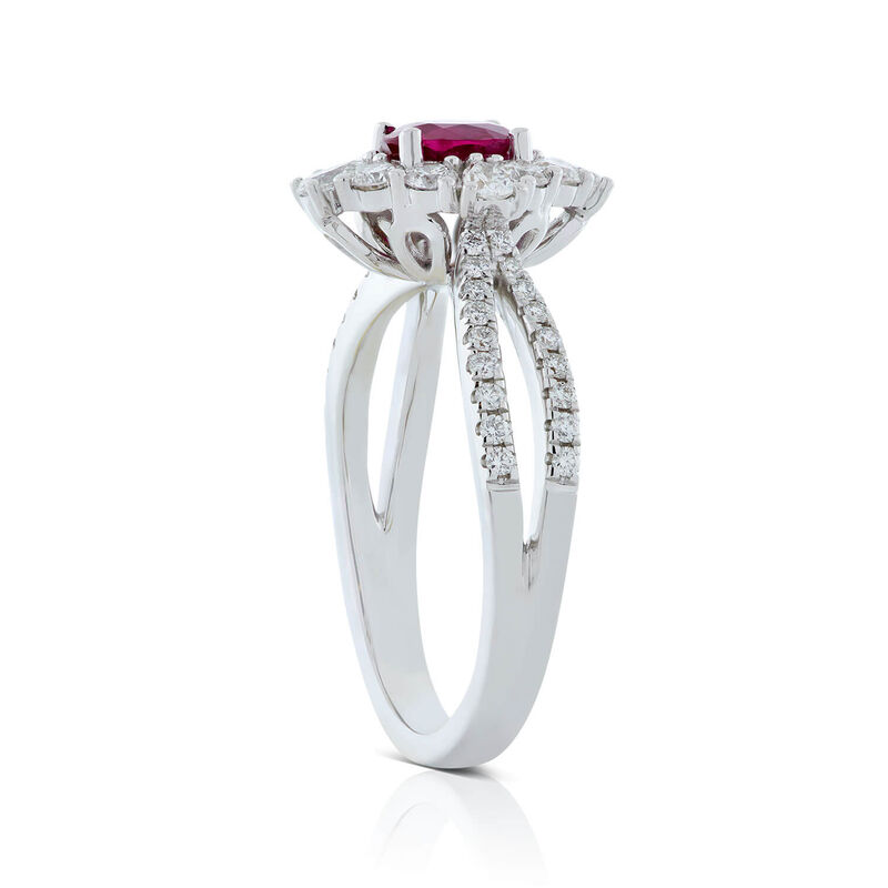 Oval Ruby & Fancy Diamond Halo Ring 18K image number 2