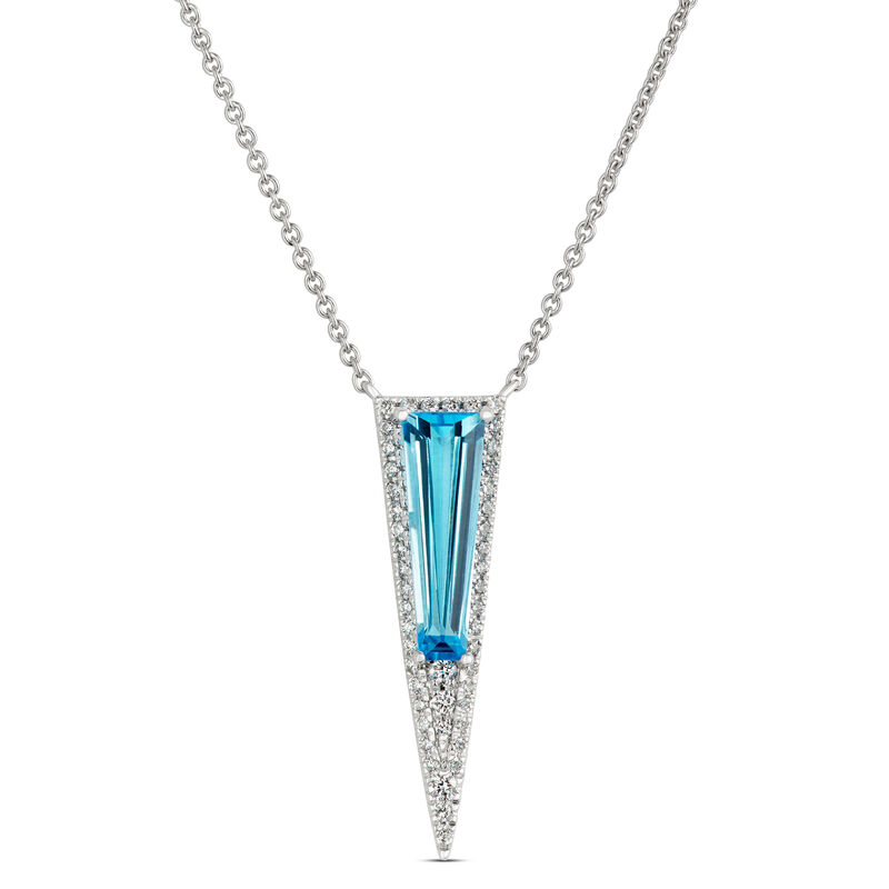 Tapered Blue Topaz and Diamond Pendant, 14K White Gold image number 0