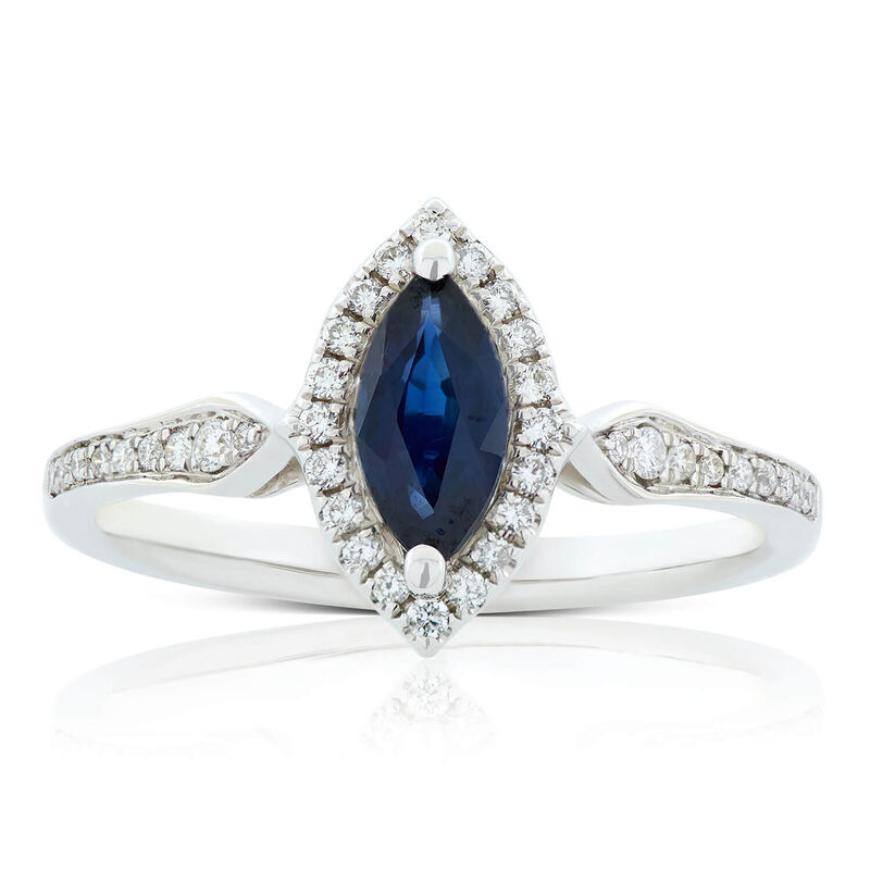Marquise Sapphire & Diamond Halo Ring 14K image number 0