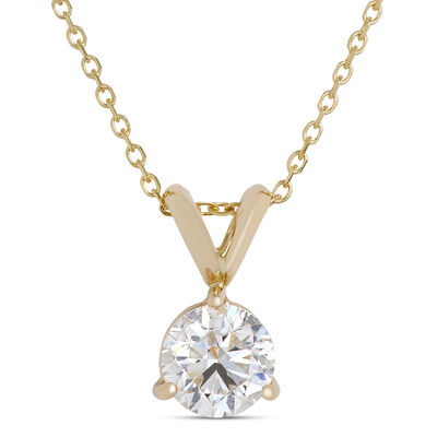 Classic Round Diamond Pendant, ⅔ Carat Total Weight, 14K Yellow Gold
