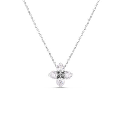 Roberto Coin 18K White Gold Love In Verona Small Flower Diamond Necklace