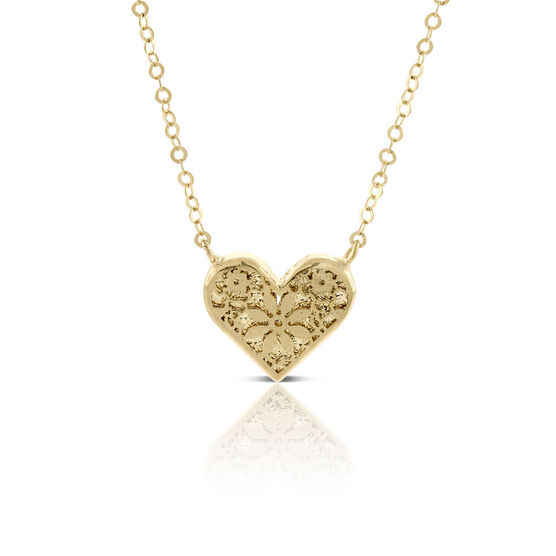 'Embroidered' Heart Necklace 14K