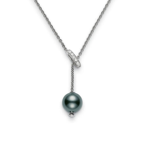 Mikimoto Black South Sea Cultured Pearl & Diamond Necklace 18K