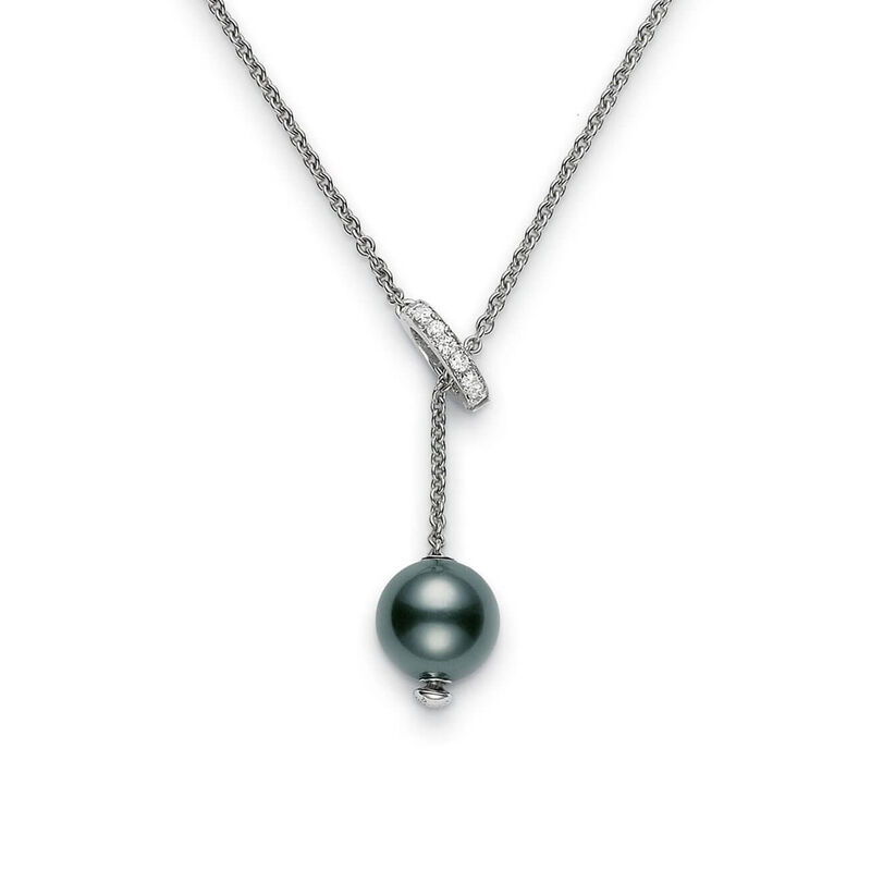 Mikimoto Black South Sea Cultured Pearl & Diamond Necklace 18K image number 1