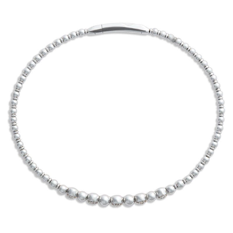 Flexy Bead Bangle with Diamond Cluster Stations, 14K White Gold image number 2