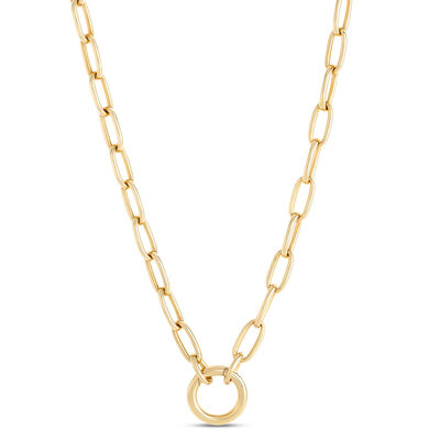 Toscano Classic Oval Link Necklace with Open Circle Center, 14K Yellow Gold