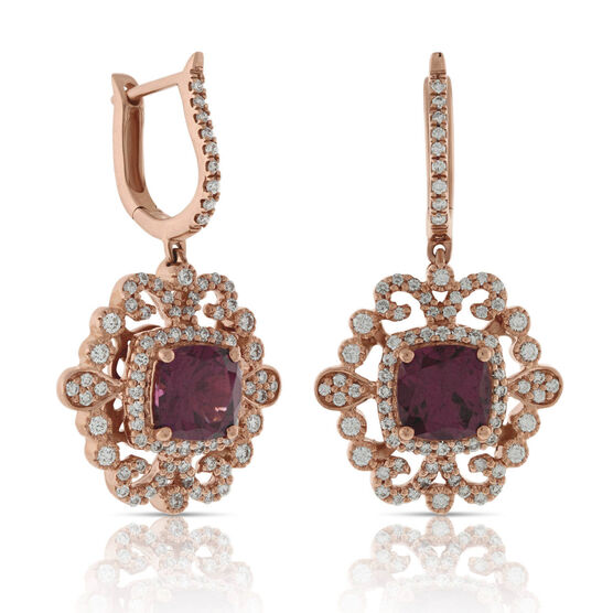 Rose Gold Rhodolite Garnet & Diamond Earrings 14K