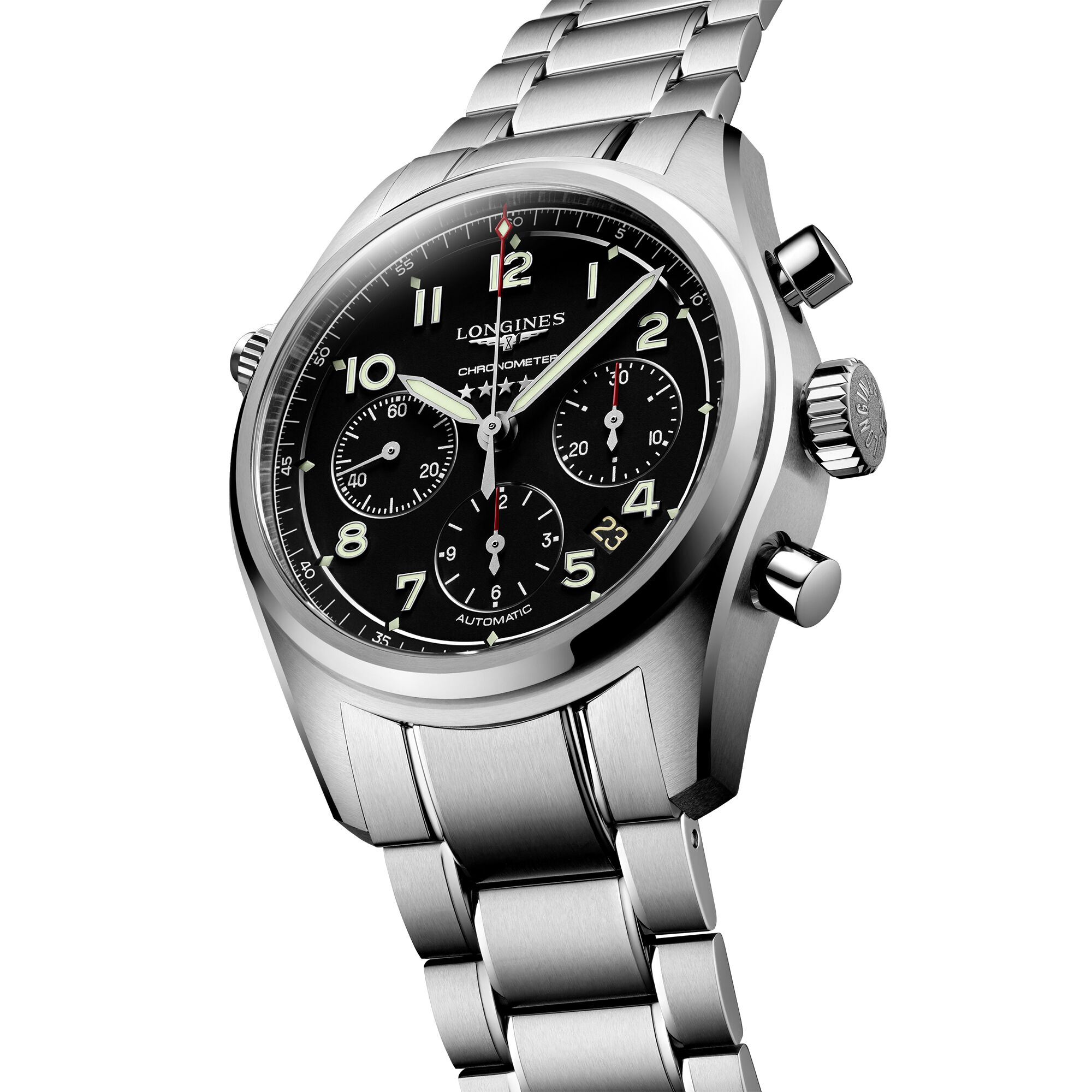 Longines Spirit Chronograph Black Dial Watch, 42mm