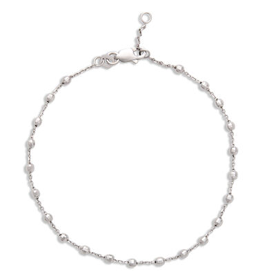 Beaded Station Bracelet, 14K White Gold