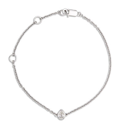 Adjustable Bracelet with Pear Shaped Diamond Station, 14K White Gold