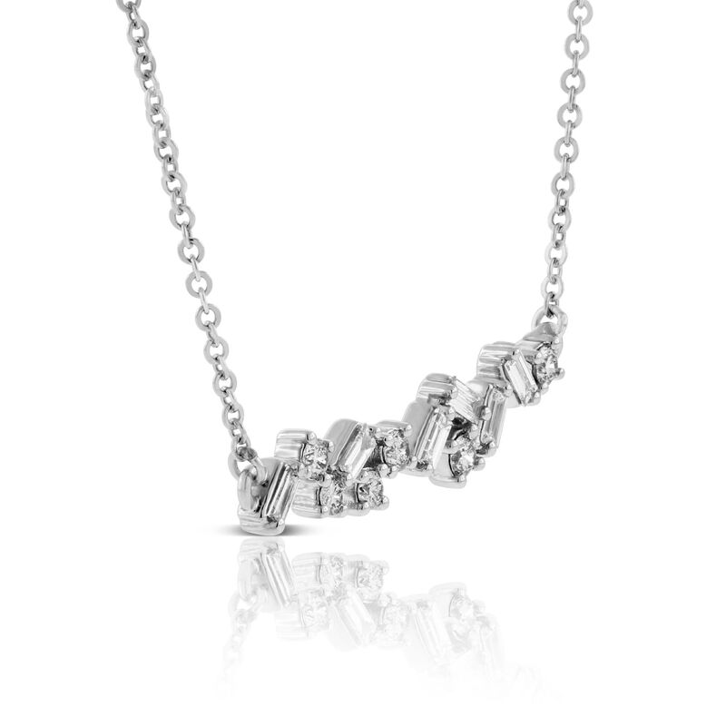 Scattered Baguette & Round Diamond Necklace 14K image number 1