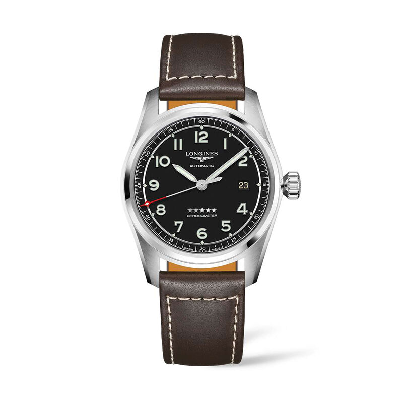 Longines Spirit Chronometer Watch Black Dial Brown Leather Strap, 40mm image number 0