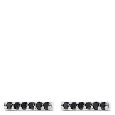 Black Diamond Bar Earrings, 14K White Gold