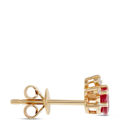 Round Ruby Studs, 14K Yellow Gold