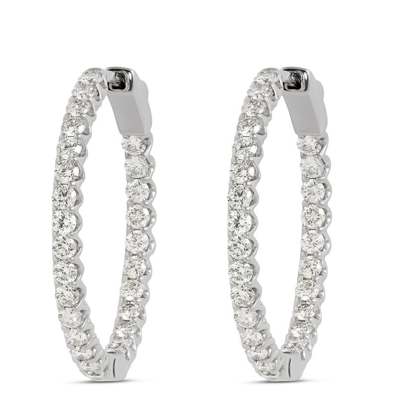 27MM Inside Out Diamond Hoops, 14K White Gold image number 0