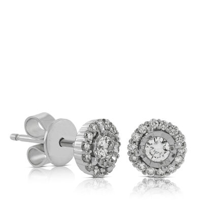 Cluster Diamond Halo Studs, &frac14; Carat Total Weight, 14K White Gold