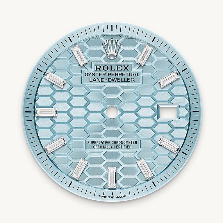 rolex land-dweller in platinum, m127286tbr-0001 - ice-blue dial - ben bridge