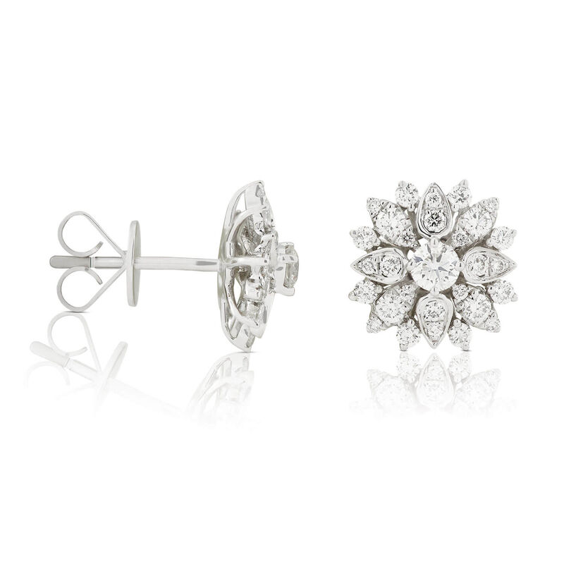Diamond Floral Burst Stud Earrings 14K image number 1