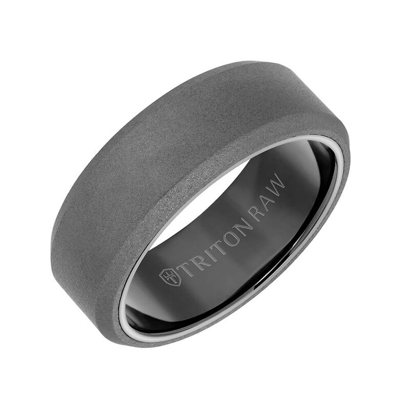 TRITON RAW Comfort Fit  Sandblasted Matte Finish Bevel Edge Band in Tungsten, 8 mm image number 1