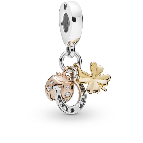 Pandora Horseshoe, Clover & Ladybird CZ Dangle Charm, Silver, Pandora Rose™ & Pandora Shine™
