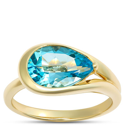 Pear Shaped Blue Topaz Ring, 14K Yellow Gold